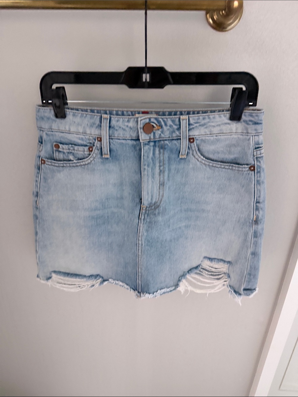 Alice + Olivia Light Blue Distressed Denim Mini Skirt